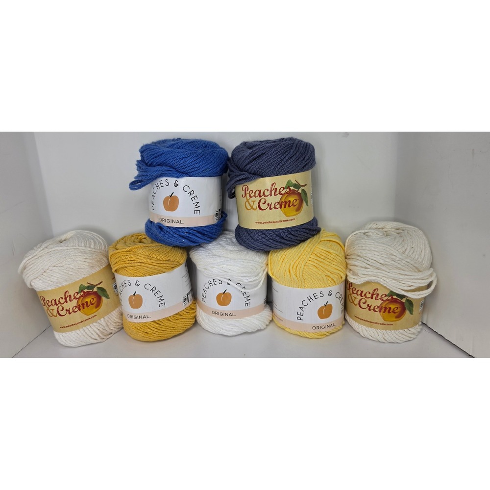 Peaches & Creme Original Cotton Yarn Lot 7 Skeins Worsted 4-Ply Multi Colors